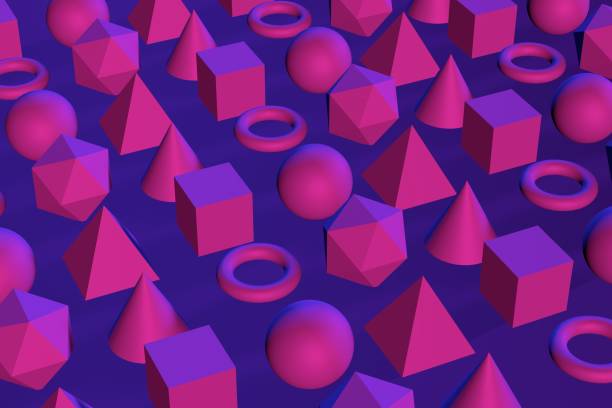 istock 3d abstract geometric shapes in neon light. 3d render illustration 1182877997