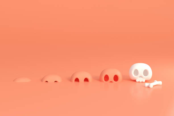 оранжевый и белый череп humen в оранжевой комнате 3d рендеринга - human skeleton halloween skull human bone стоковые фото и изображения