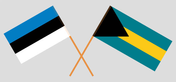 ilustrações, clipart, desenhos animados e ícones de bahamas e estónia. bandeiras bahamian e estonianas cruzadas - estonia flag pennant baltic countries