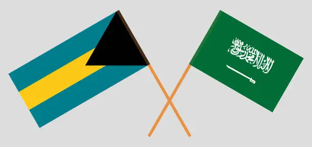 Vector illustration of Bahamas and the Kingdom of Saudi Arabia. Crossed Bahamian and KSA flags