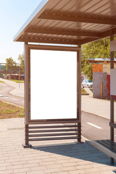 istock Outdoor advertising poster mock up on bus stop 1182886302