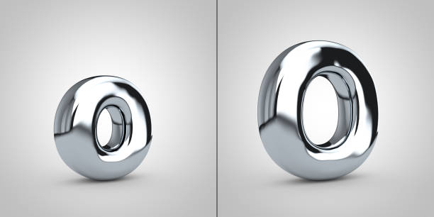 Chrome alphabet letter O isolated on white background. 3D rendered glossy metal font.