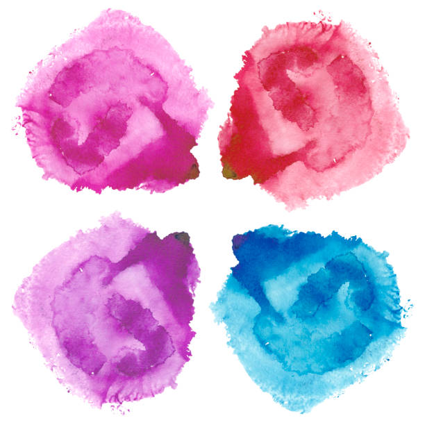 ilustrações, clipart, desenhos animados e ícones de aquarela rosa splash set, grande design para quaisquer finalidades. - multi colored floral pattern acrylic painting purple