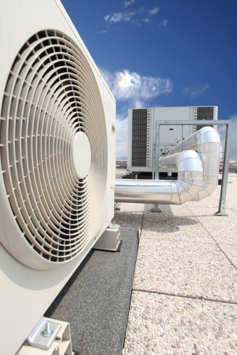 Air conditioning system on the roof of a building. Other images in: