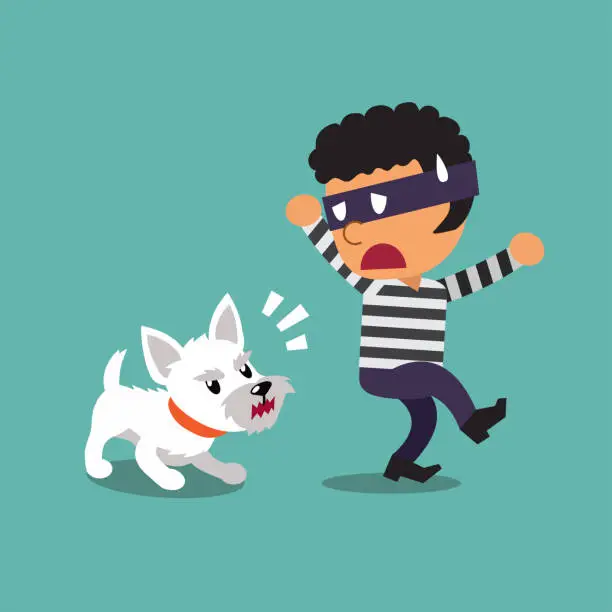 Vector illustration of Cartoon a little dog and thief