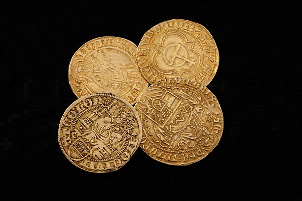 Ancient gold coins stock photo