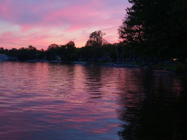 Purple Sunset Reflected in Lake Water
