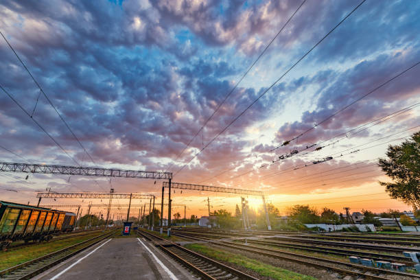 Early morning railway station view. Caucasus. Russia.