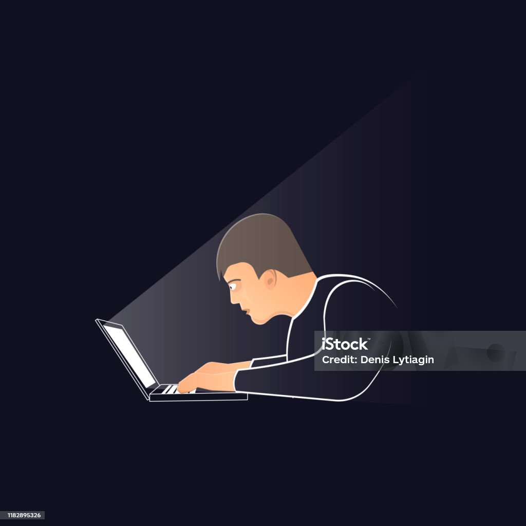 Programmer working at night at the computer IT professional. Vector illustration Night stock vector Programmer working at night at the computer IT professional. Vector illustration Night stock vector