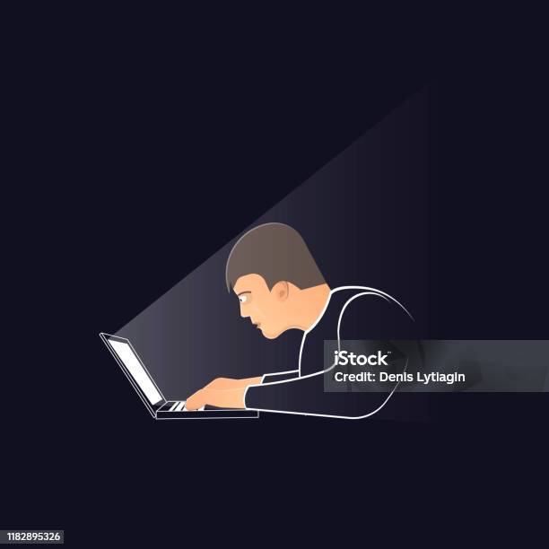 Computer Night Working Drawing Programmer Working At Night At The Computer Stock Illustration ...