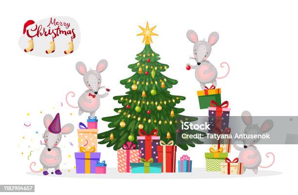 Vetores de Bandeira Do Feliz Natal Uma Família De Ratos Decora Uma Árvore  De Natal Ratos E Ratos De Ano Novo Vetor Liso Isolado No Fundo Branco e  mais imagens de 2020 -