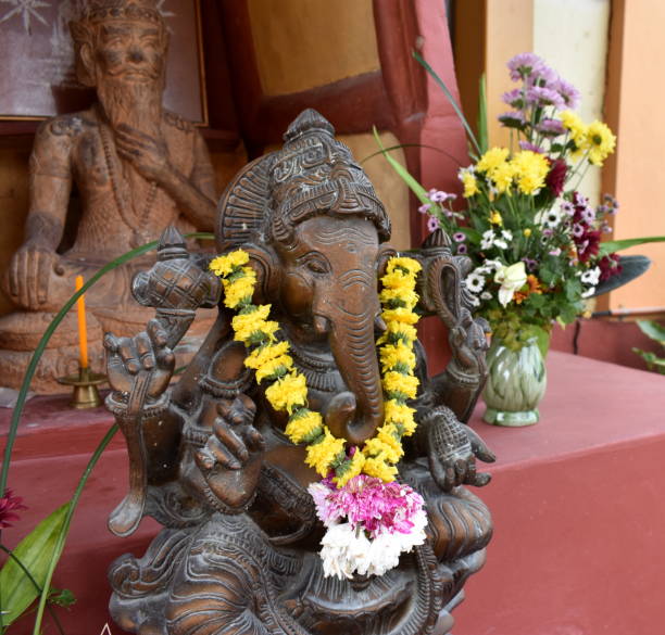 istock Decorated elephant god statue at a Buddhist temple 1182907526