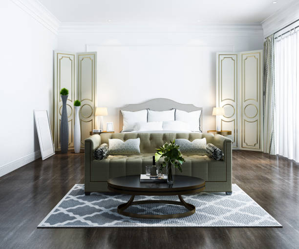 istock 3d rendering beautiful classic luxury bedroom suite in hotel with tv 1182910041
