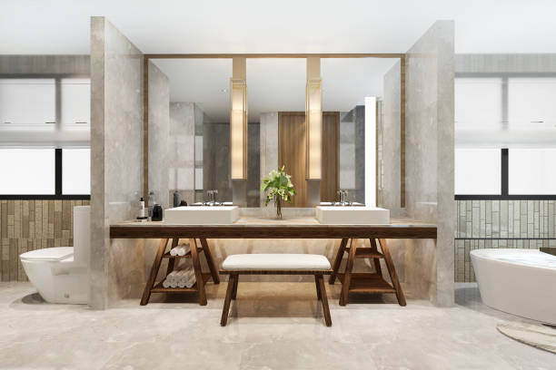 3d rendering bagno moderno con decorazioni in piastrelle di lusso - 2649 foto e immagini stock