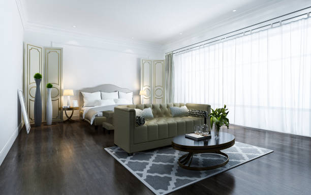 istock 3d rendering beautiful classic luxury bedroom suite in hotel with tv 1182910054