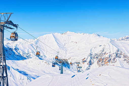 Cable cars Hintertux Glacier ski resort of Austria