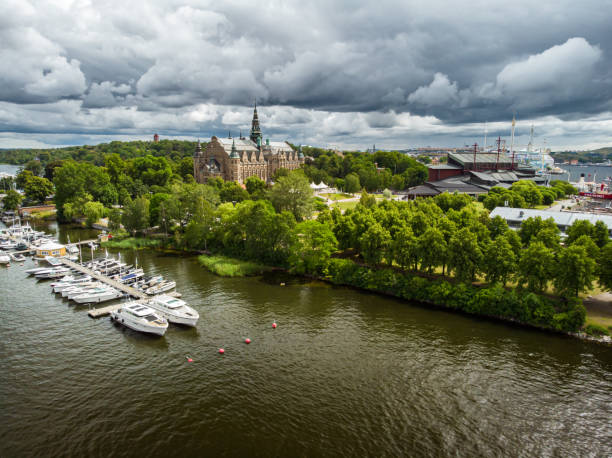 Aerial view of Djurgården island in Stockholm stock photo