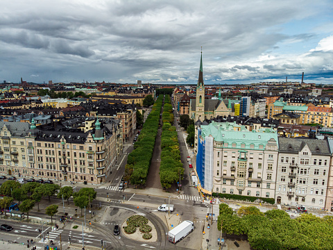 Aerial view of Narvavägen street in Stockholm, Sweden