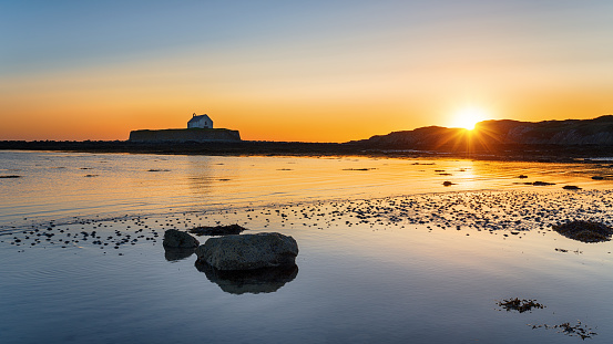 Sunset over Cwyfan Church in Wales