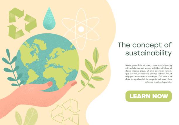 Concept of environmental protection Slide or landing page layout with illustration of the concept of sustainability or environmental protection. Vector illustration responsible business illustrations stock illustrations