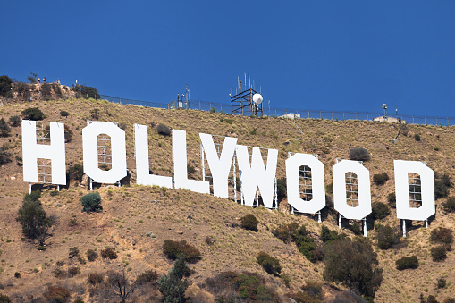 Los Angeles, California - September 06, 2019: Hollywood Sign from Lake Hollywood Park in Los Angeles, California, USA.