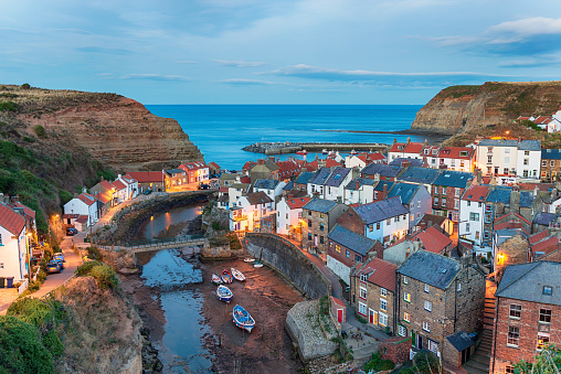 Nightfall over Staithes, a pretty fishing village on the Yorkshire coast