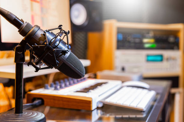 istock condenser microphone in home studio. recording, broadcasting concept 1182922132