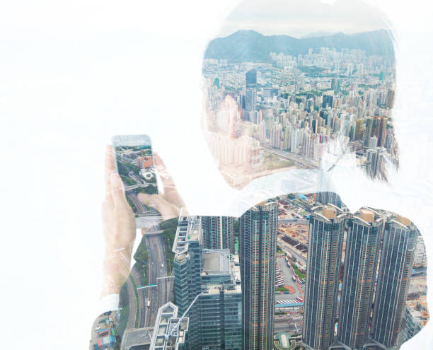 istock Multiple exposure of businesswoman text messaging 1182925037
