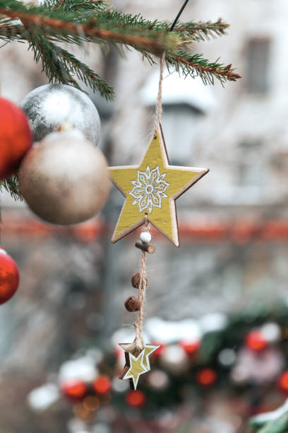 istock Christmas tree background and Christmas decorations with snow, blurred, sparking, glowing. 1182925489