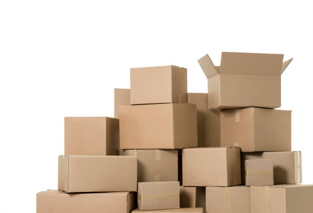 Large group of cardboard boxes on white