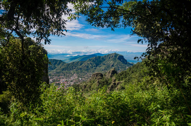 Tepoztlan, Morelos Mexico- magical village Tepoztlán is a Nahuatl word that means place of the copper axe or place of the broken stones, and in its toponymic symbol an axe embedded in a mountain is observed. morelos state stock pictures, royalty-free photos & images