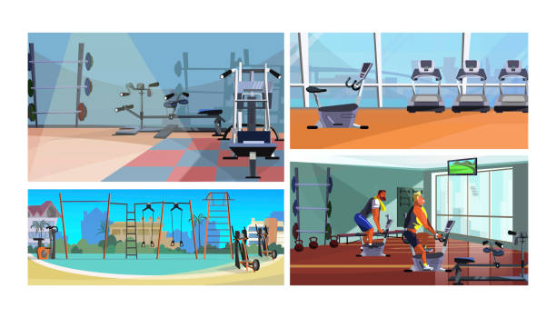 Gym Vector Illustration Set Stock Illustration - Download Image Now - Gym,  Cartoon, Illustration - iStock