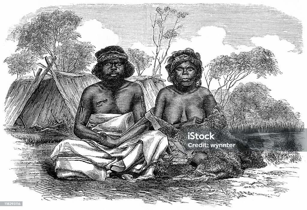 オーストラリア Aborigine カップル、1870 年代頃） - アボリジナル・オーストラリアンのロイヤリティフリーストックイラストレーション