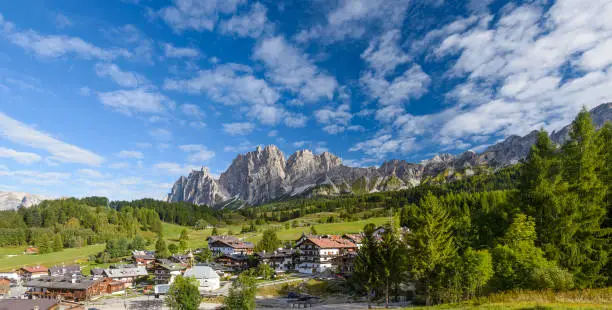The Cortina d'Ampezzo town in the Veneto region of Northern Italy.