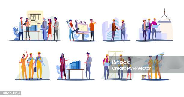 Real Estate Development Set Stock Illustration - Download Image Now - Construction Industry, Construction Site, Engineer