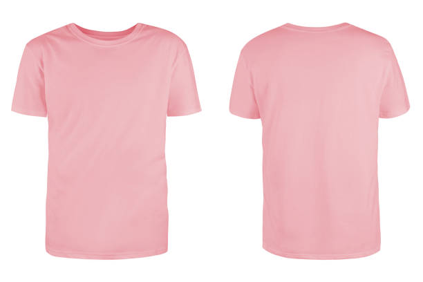 men's pink blank t-shirt template,from two sides, natural shape on invisible mannequin, for your design mockup for print, isolated on white background. - t shirt shirt pink blank imagens e fotografias de stock