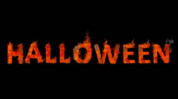 fiery inscription halloween on a black background , international holiday, all saints day