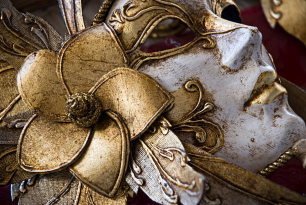 A close up of Venetian masks