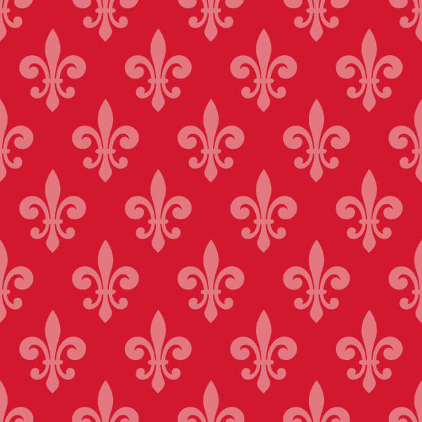 Light pink fleur de lis seamless pattern on red background. Light pink fleur de lis seamless pattern on red background. Perfect for backgrounds, banner, fabric and curtains. london fashion stock illustrations