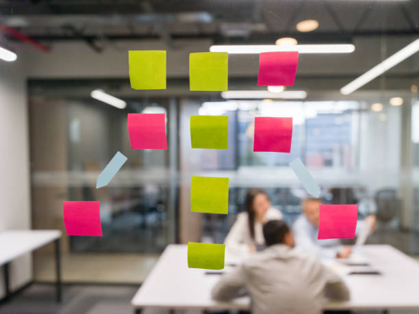 istock Adhesive notes on glass at the office 1182950298