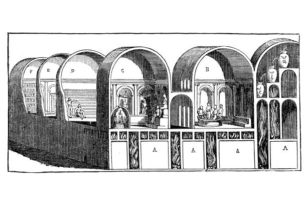 stockillustraties, clipart, cartoons en iconen met centrale verwarming in de thermen van titus in rome - central heating