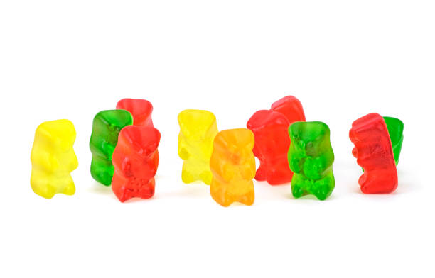 istock Colorful gummy bears or jelly bears, white background. 1182951861