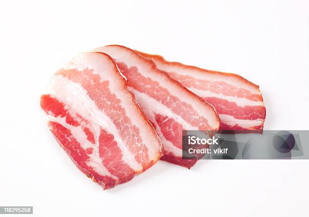 Rebanadas De Jamón Crudo Foto de stock y más banco de imágenes de Tocino ahumado - Tocino ahumado, Rebanada, Fondo blanco