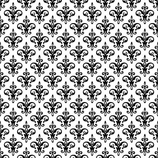 illustrazioni stock, clip art, cartoni animati e icone di tendenza di royal fleur de lis modello senza soluzione di continuità - damask ornamento vettore. - victorian style old fashioned backgrounds elegance