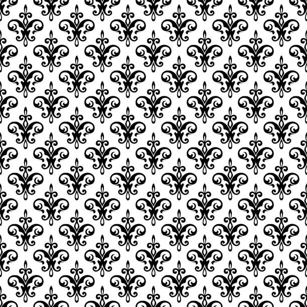 ilustrações de stock, clip art, desenhos animados e ícones de royal fleur de lis seamless pattern - damask ornament vector. - wallpaper pattern old fashioned black renaissance