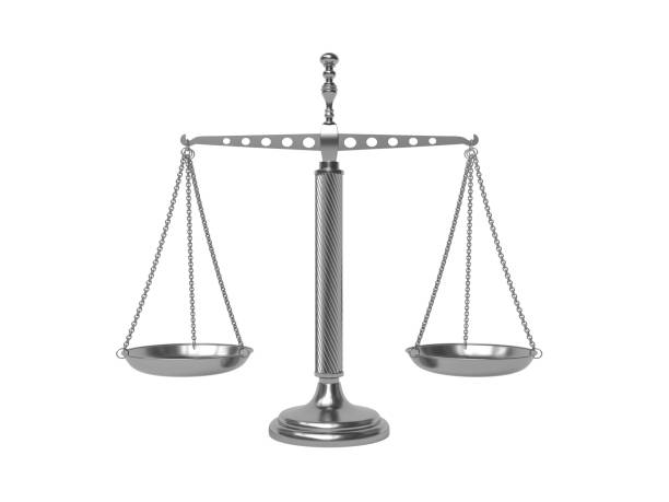 istock Scales of Justice - on white background - silver - 3d illustration rendering 1182964550