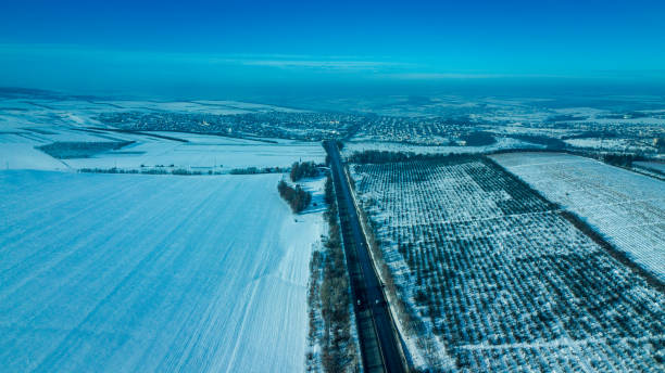 istock Aerial or top view from a drone on a highway 1182965797