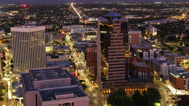 Downtown Tucson Lit Up at Night - Drone Shot