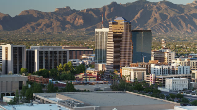 Panning Drone Flight Over Tucson at Sunset