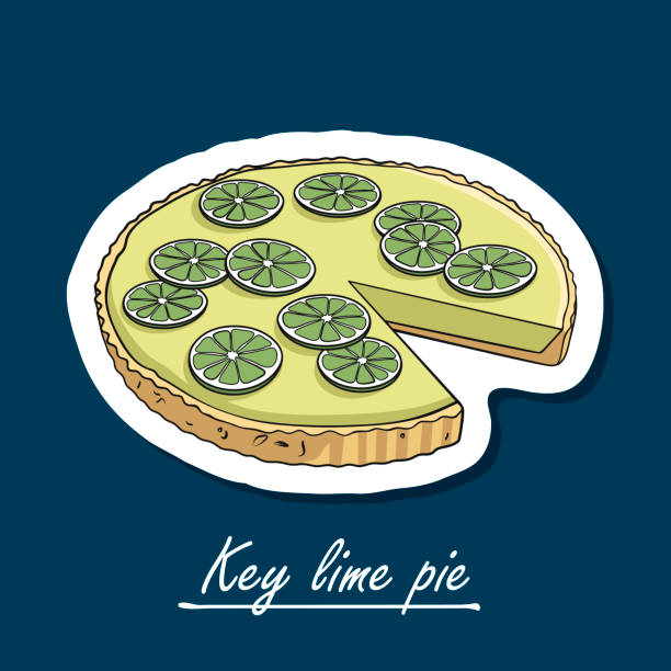 handgezeichnete schlüssel lime torte. bunte illustration des desserts. - key lime pie dessert pie pastry stock-grafiken, -clipart, -cartoons und -symbole